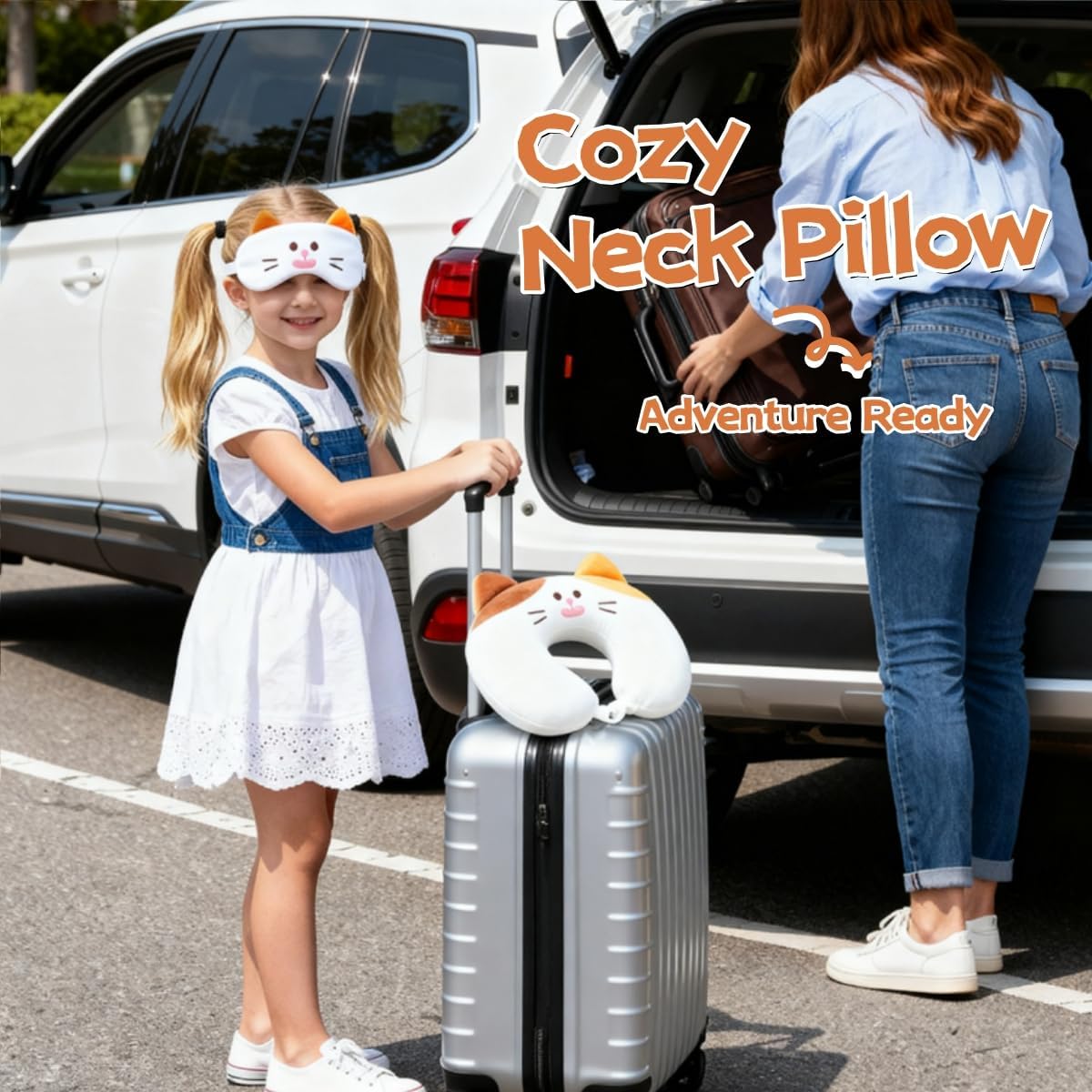 MissSoul Kids Neck Pillow for Travel with Sleep Eye Mask, Cute Travel Neck Pillow, Memory Foam Flight Sleeping Headrest Pillow for Boys & G…