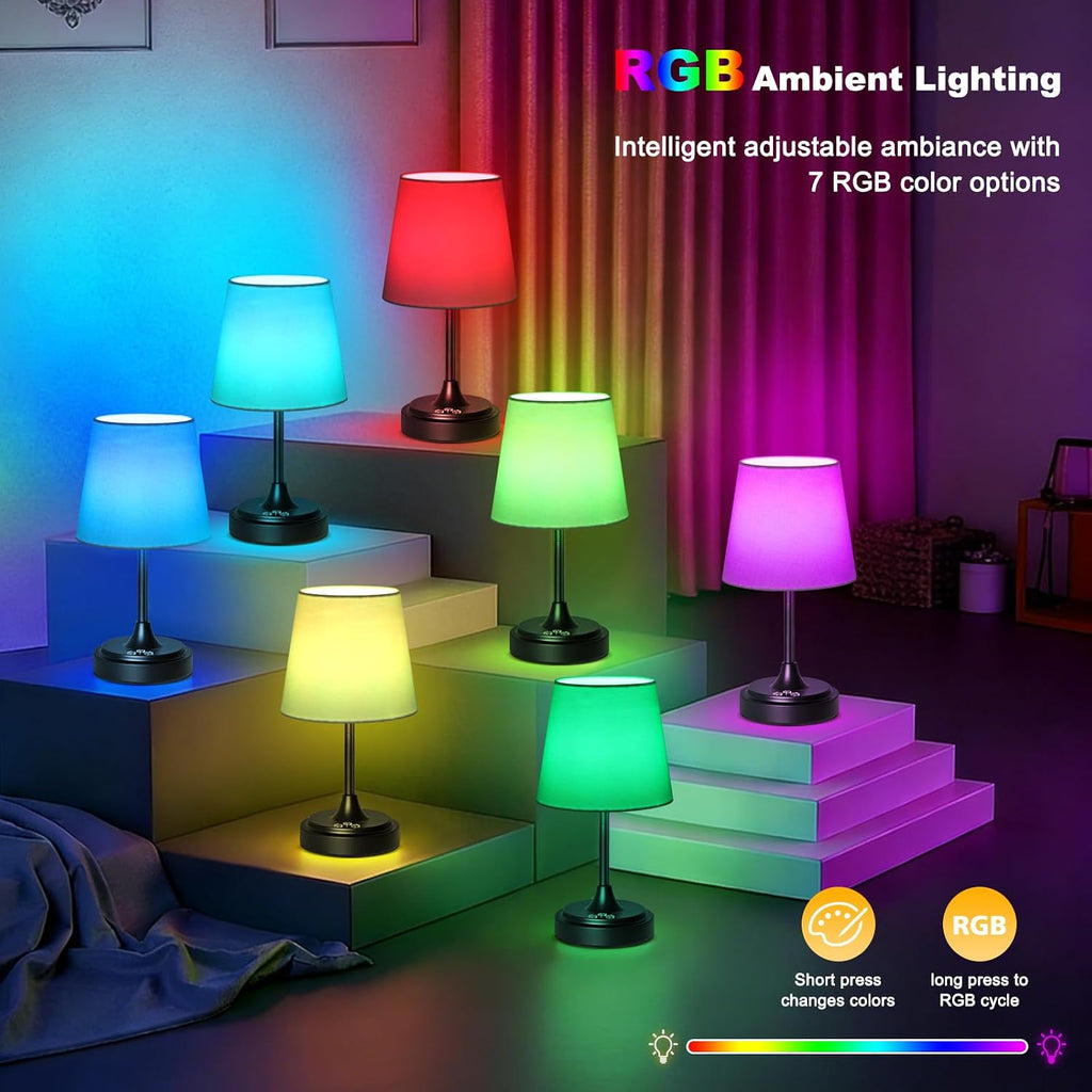 Wowag Small Cordless Table Lamp Rechargeable,5000mAh Battery Operated Desk Lamp,3 Colors & 7 RGB Stepless Dimmable, Touch Ambient Light…