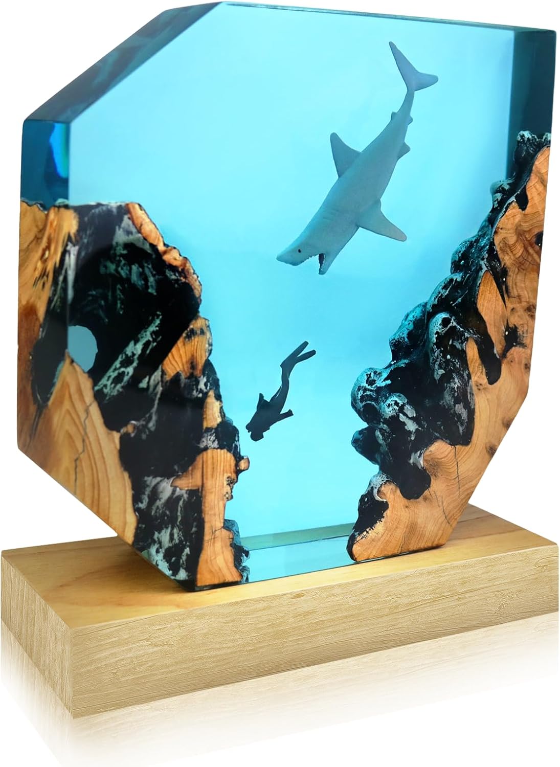 Epoxy Resin Shark Lamp, Ocean Night Light, Artistry Home Decor Bedside Nightlight, Unique Resin Lighting, Nightstand Decorations for…