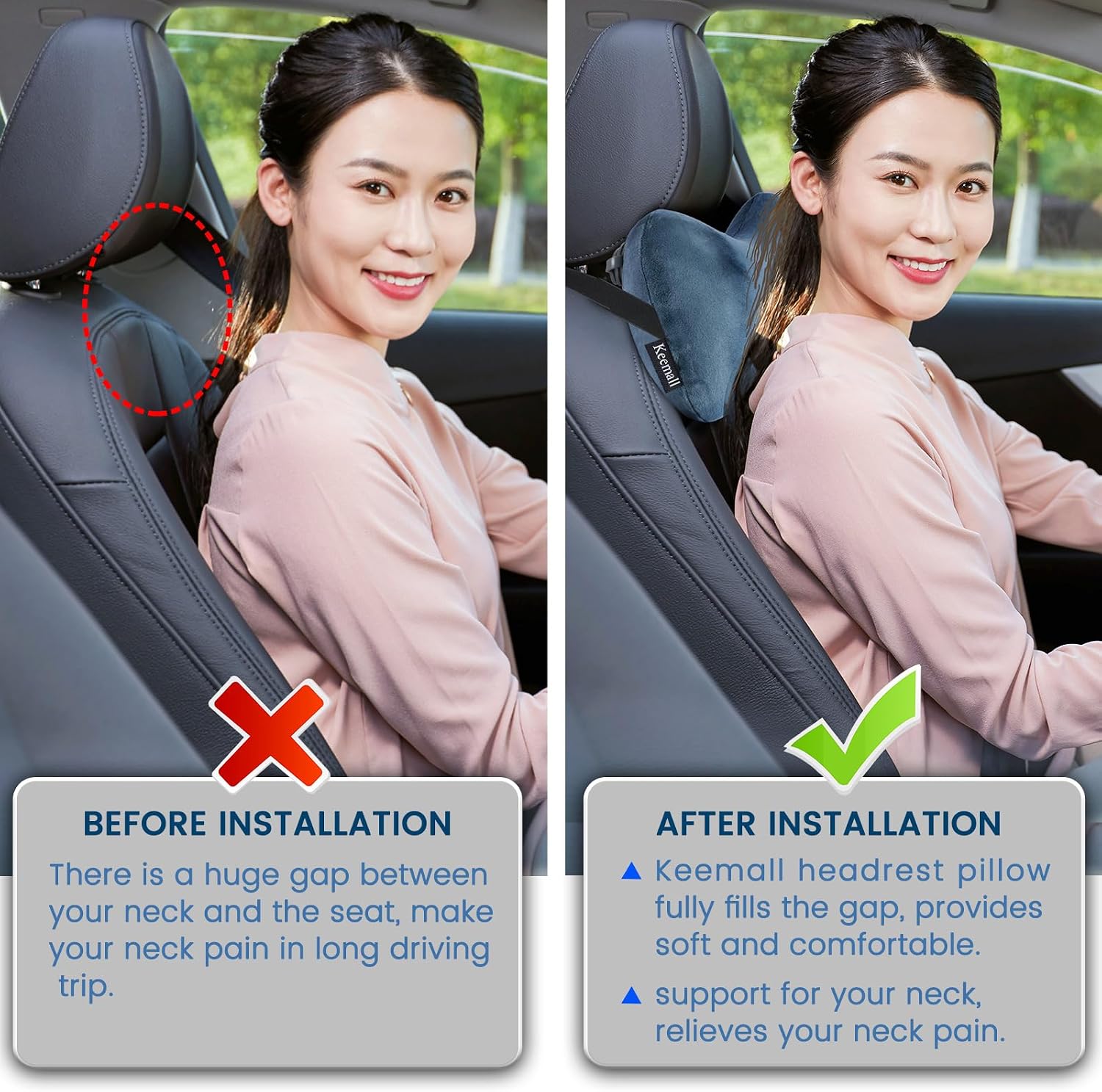 Keemall Inflatable Car Neck Pillow Driving, Blow Up Car Headrest Pillow for Car, Inflatable Travel Pillow for Camping, Neck Support for…