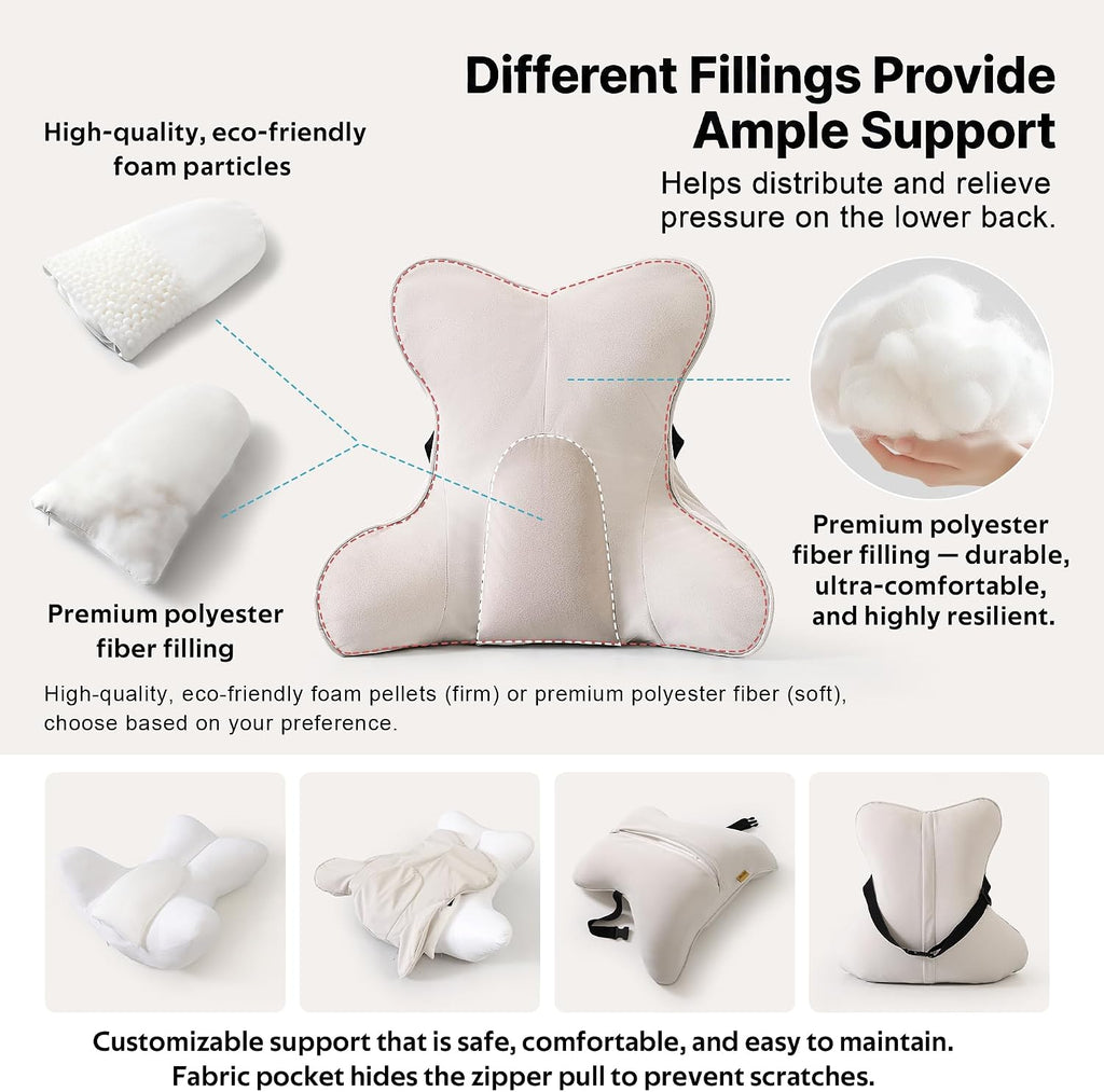 Lumbar Support Pillow(Pat. Pend) – Multi-Functional Ergonomic Back Cushion for Sofa Chair, Car Seat & Sofa, Reading Pillow with Firm…