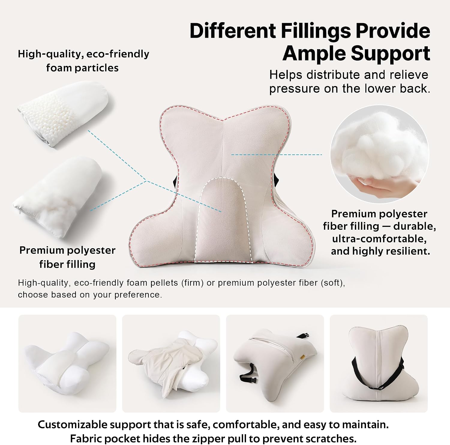 Lumbar Support Pillow(Pat. Pend) – Multi-Functional Ergonomic Back Cushion for Sofa Chair, Car Seat & Sofa, Reading Pillow with Firm…