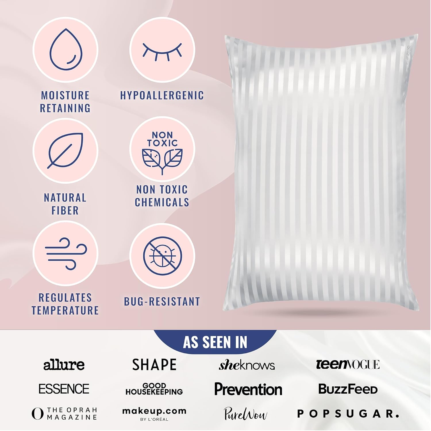 Blissy Silk Pillowcase - 100% Pure Mulberry Silk - 22 Momme 6A High-Grade Fibers - Silk Pillow Cover for Hair & Skin - Regular, Queen &…