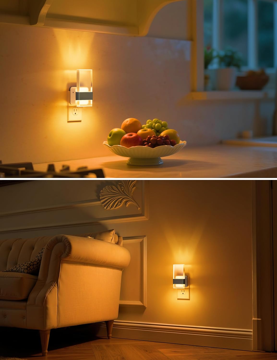 L LOHAS LED Night Light, Amber Night Lights Plug Into Wall, 2 Pack Dusk-to-Dawn Sensor Decorative Night Light, 0-100LM Dimmable…