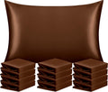 Ntbay 12 Pack Satin Standard Pillowcases for Hair and Skin, Luxurious and Silky Pillow Cases with Envelope Closure, 20 x 26 Inches, Brown 1…