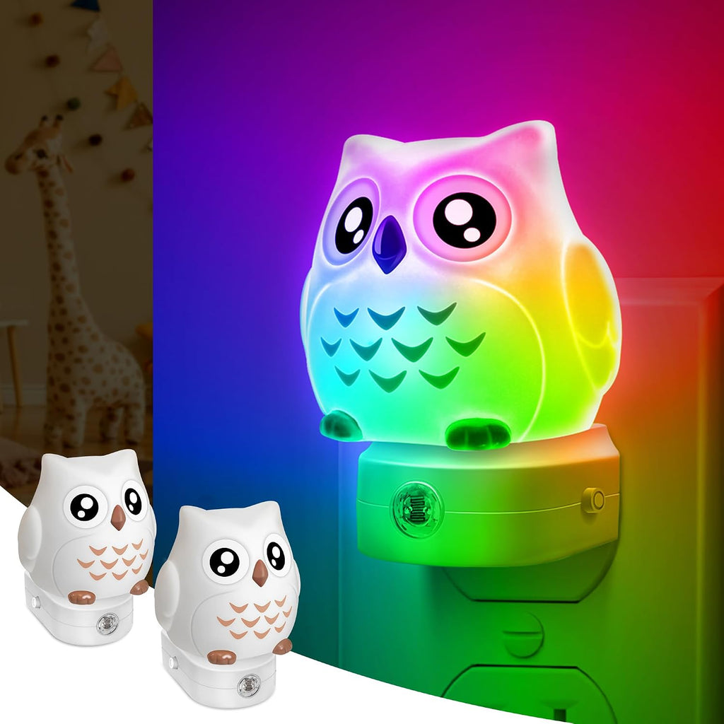 DORESshop Owl Night Lights Plug Into Wall [2 Pack], Cute Night Light for Kids, 8-Color LED Night Light, Nightlight with Dusk to Dawn…