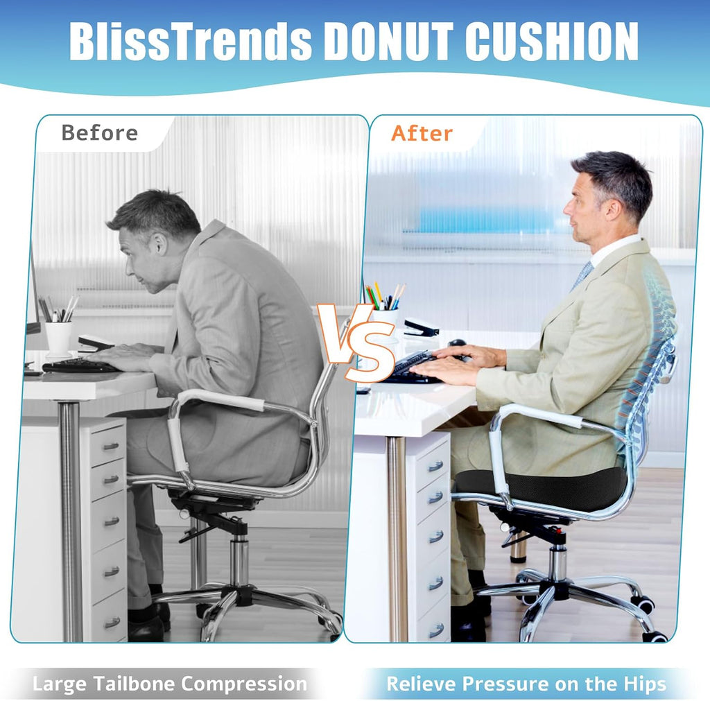 BlissTrends Donut Pillow Seat Cushion, Donut Chair Cushions for Postpartum Pregnancy&Hemorrhoids, Tailbone Cushion, Memory Foam Lifting Cus…