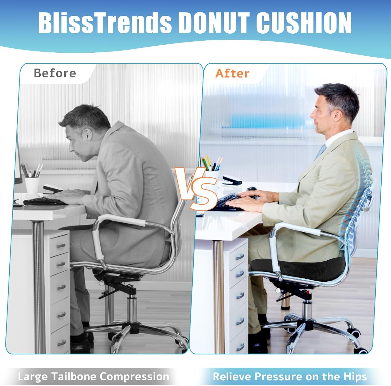 BlissTrends Donut Pillow Seat Cushion, Donut Chair Cushions for Postpartum Pregnancy&Hemorrhoids, Tailbone Cushion, Memory Foam Lifting Cus…