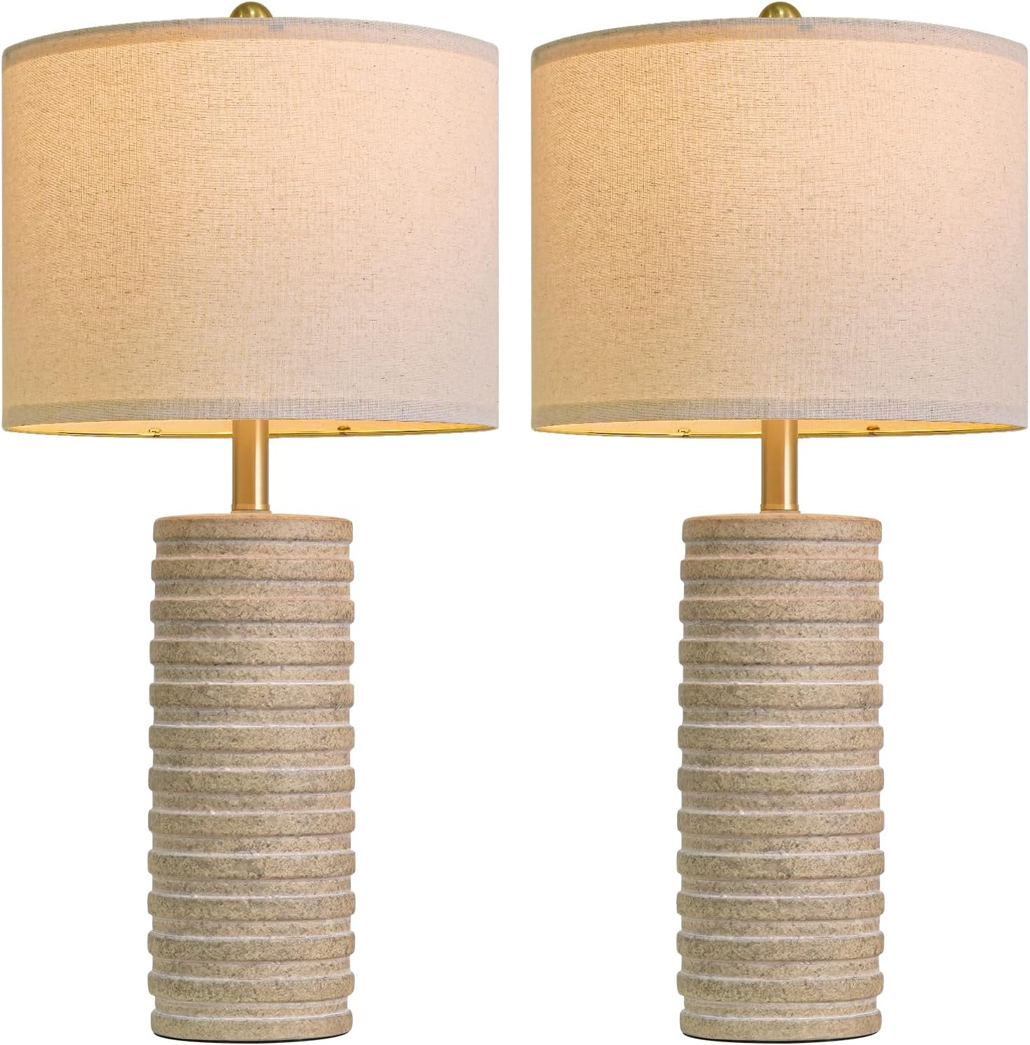 PoKat 27'' Farmhouse Table Lamps Set of 2 for Living Room, Stone-Like Bedside Lamp for Bedroom, Boho Ceramic Tall Lamps for Nightstand…