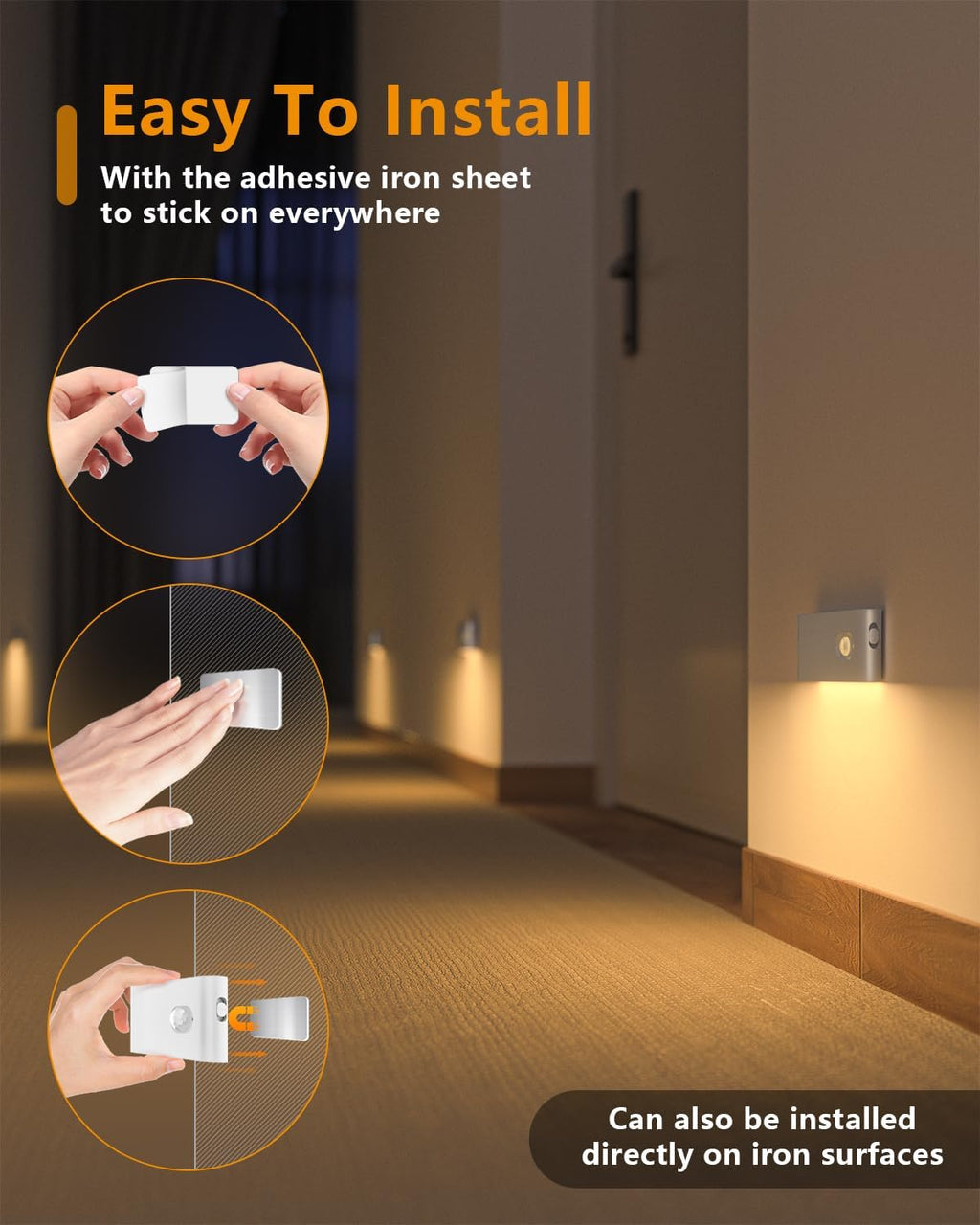 Willed Motion Sensor Night Light, Rechargeable Stair Lights Indoor, Warm White Motion Sensor Light Indoor, Battery Operated Night Light for…