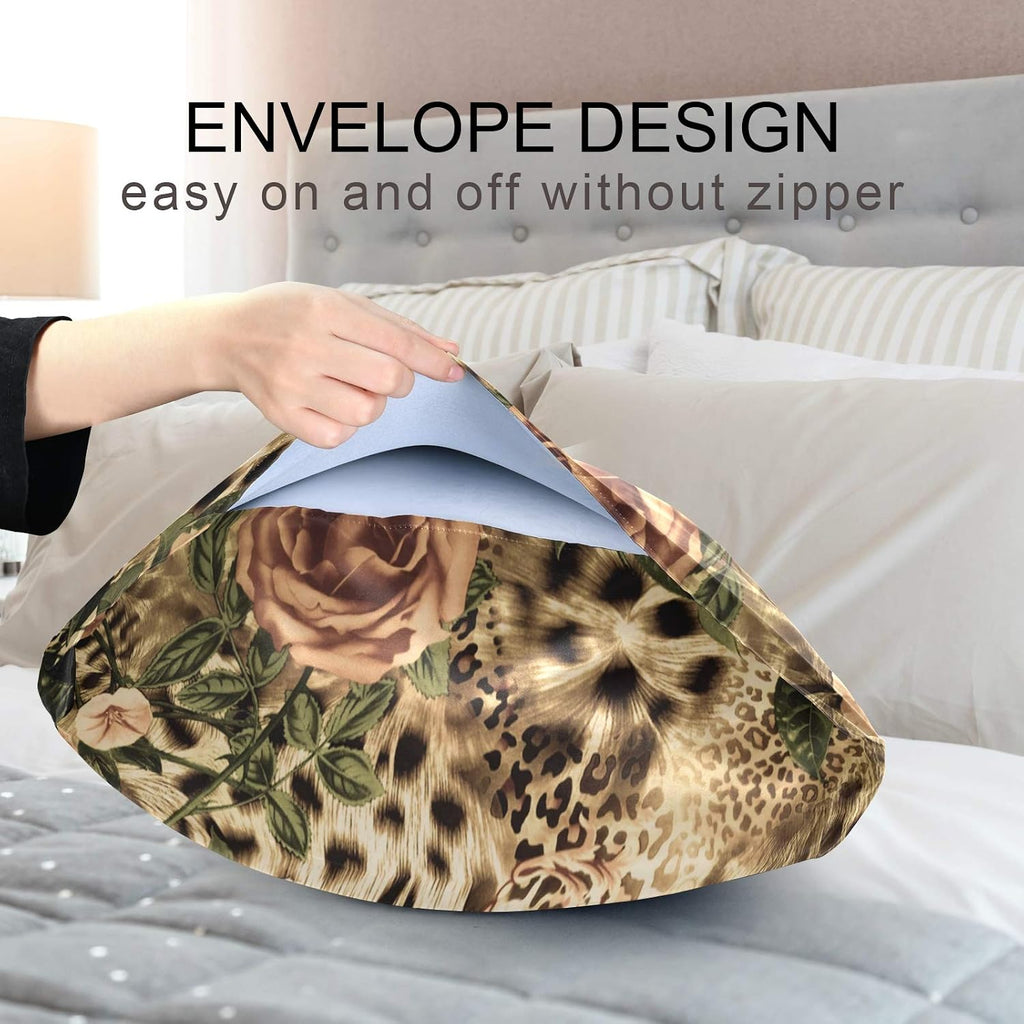 Satin Pillowcase for Hair and Skin, King Size Animal Tiger Leopard Print Rose Flower Decorative Pillow Sham with Envelope Closure Pillow…