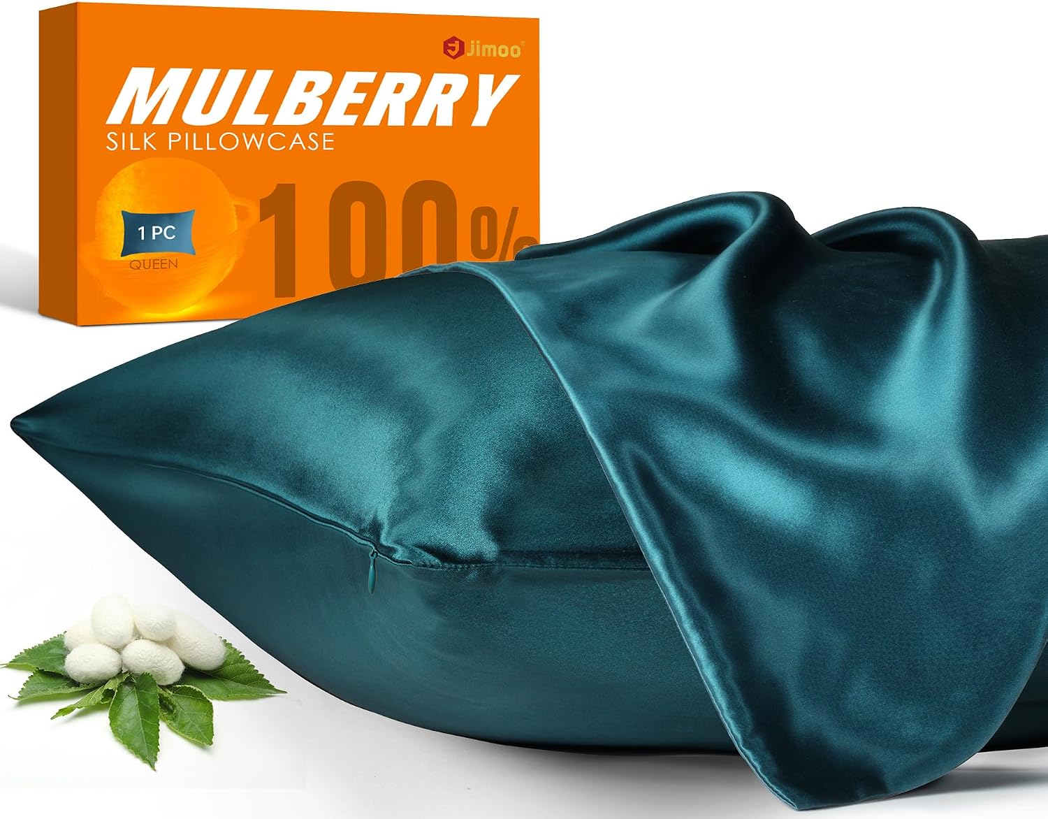 Jjimoo 100% Mulberry Silk Pillowcase for Hair and Skin, 22 Momme Pure Natural Silk Pillow Case Both Sided with Zipper, Pillow Cover for Wom…