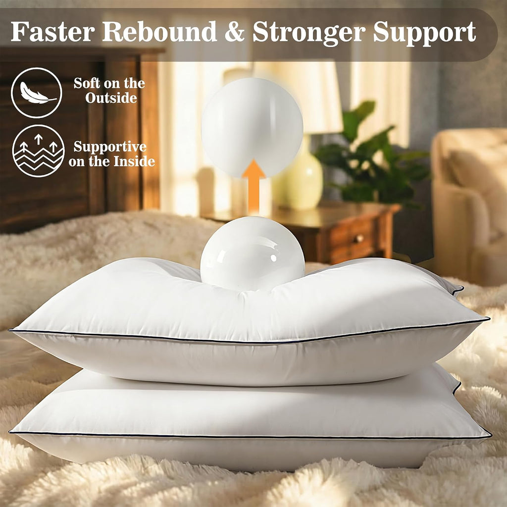 Gehtmnl Luxury Hotel Goose Feather Down Fiber Pillow Standard Size, Fluffy Medium Support Bed Pillow for Sleeping, 3-Layer Design with 400T…