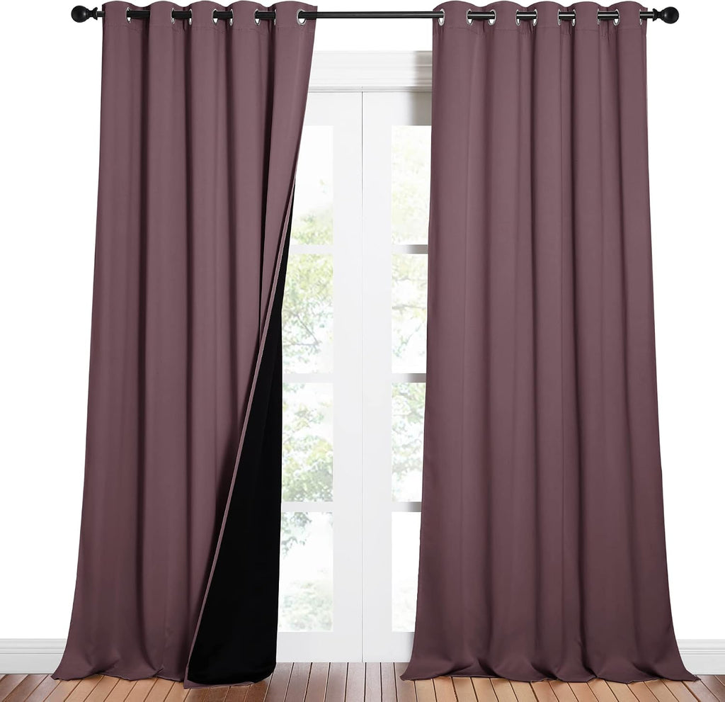 Nicetown Full Shading Curtains for Windows, Super Heavy-Duty Black Lined Blackout Curtains for Bedroom, Privacy Assured Window Treatment (D…
