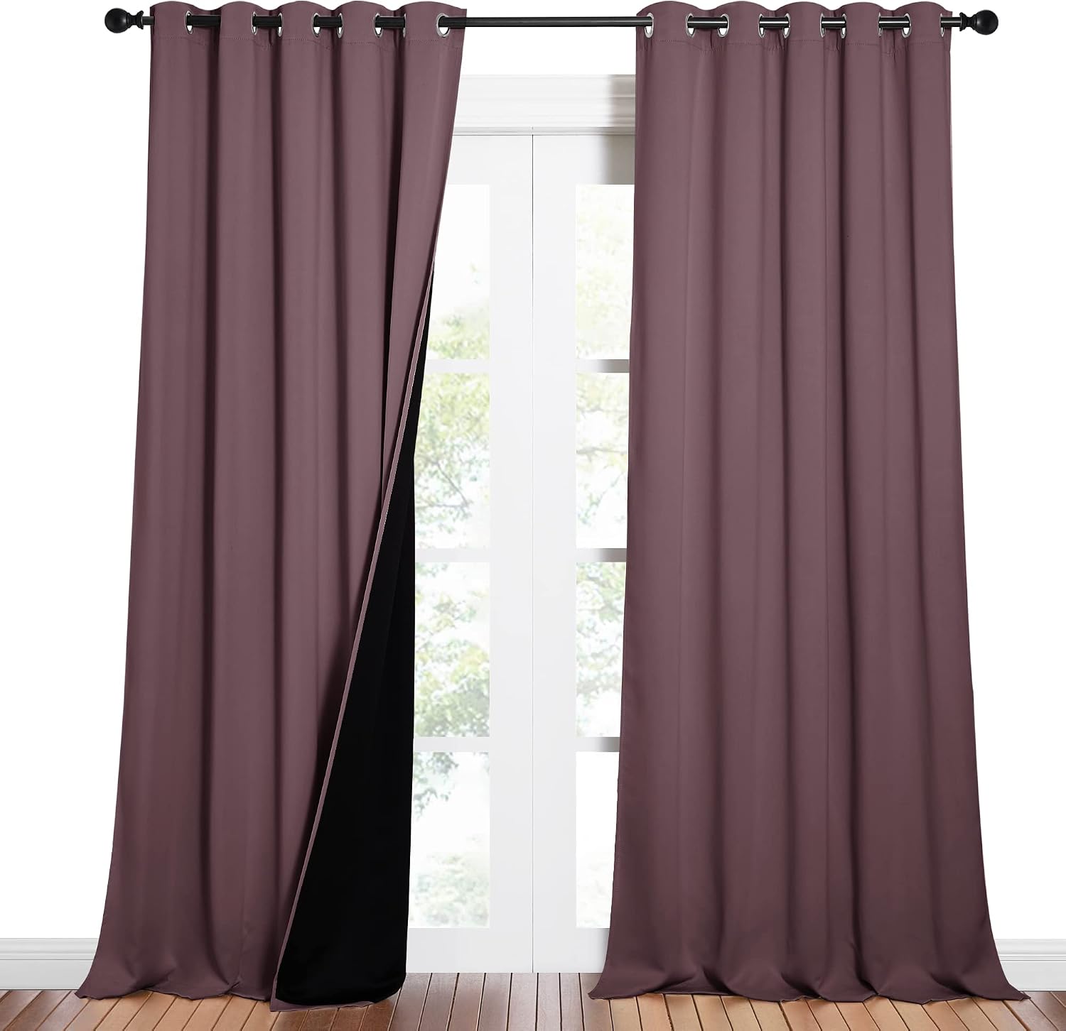 Nicetown Full Shading Curtains for Windows, Super Heavy-Duty Black Lined Blackout Curtains for Bedroom, Privacy Assured Window Treatment (D…
