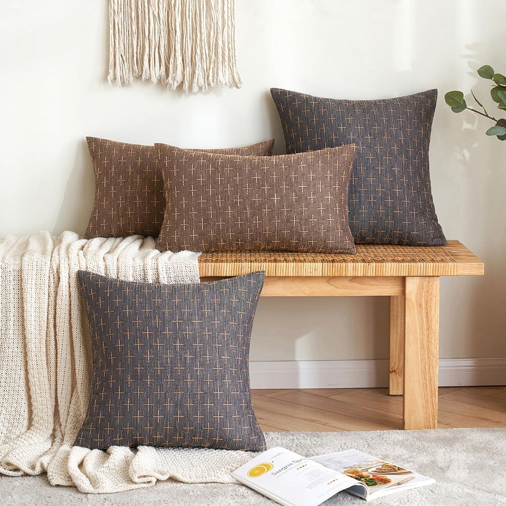 MIULEE Pack of 2 Decorative Vintage Burlap Linen Brown Throw Pillow Covers Modern Farmhouse Pillowcase Rustic Woven Textured Cushion…