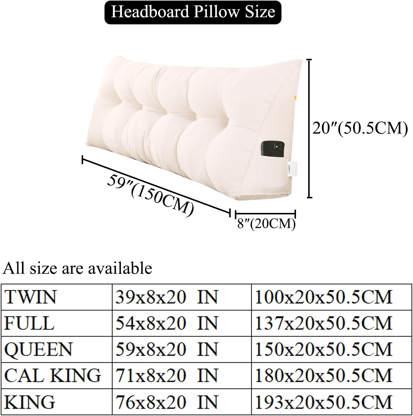 SAMTY Triangular Queen Size Wedge Pillow headboard for Couch Large headboard Pillow with Removable Cover Back Rest Pillows for Sitting up…