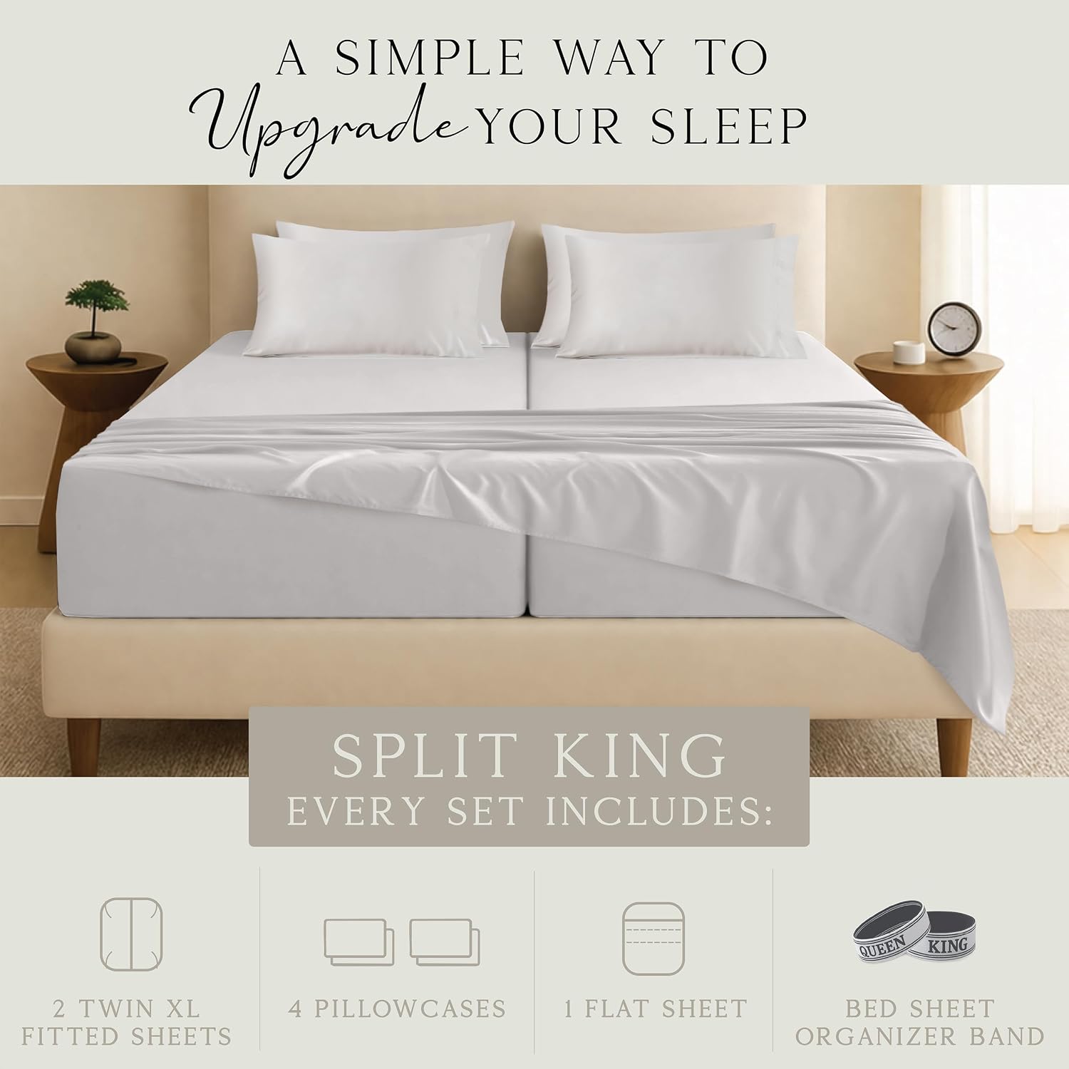 KARISSA MAE 7 Piece Pure Viscose from Bamboo Split King Size Sheet Set | 100% FSC Certified | Luxuriously Soft | Cooling | 18" Deep…