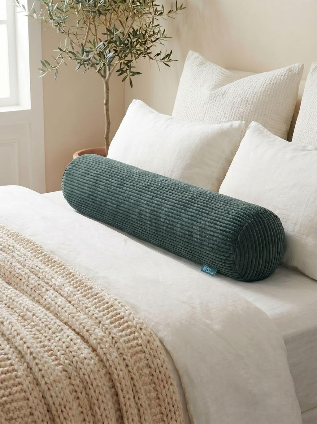 Long Cylinder Pillow–8x35.4 Inch Corduroy Lumbar Pillow, Shredded Sponge Filled for Neck, Back, Leg, Knee & Arm Support, Boho Decorative…