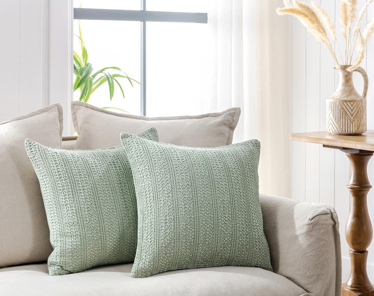 Cocoploceus 26x26 Pillow Covers Boho Euro Shams Set of 2 Decorative Throw Pillow Covers Cotton Large Square Pillowcase for Couch Bed, Sage…