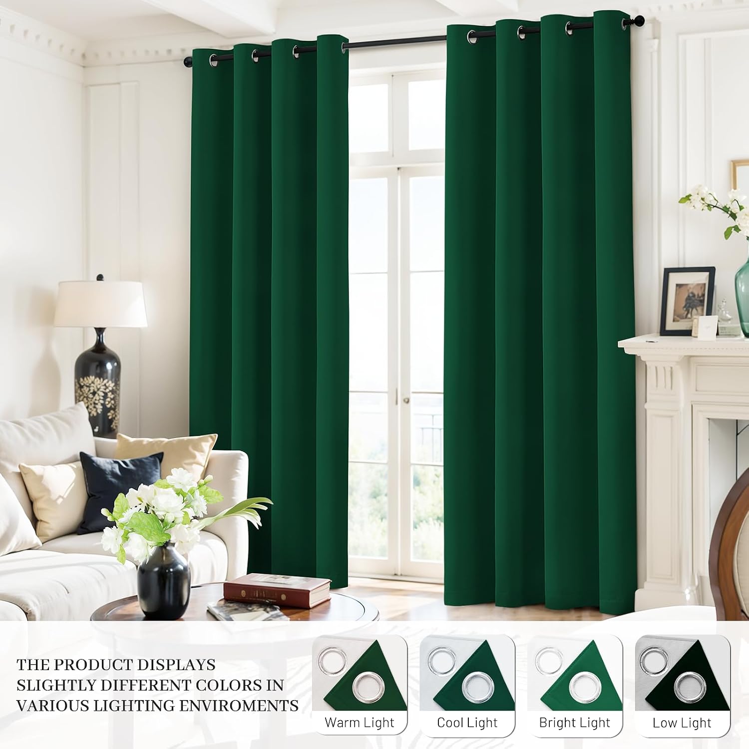Yakamok 100% Blackout Curtains Dark Green Room Darkening Thermal Insulated with 2 Thick Layers-Hunter Green Window Drapes Set of 2 Panels f…