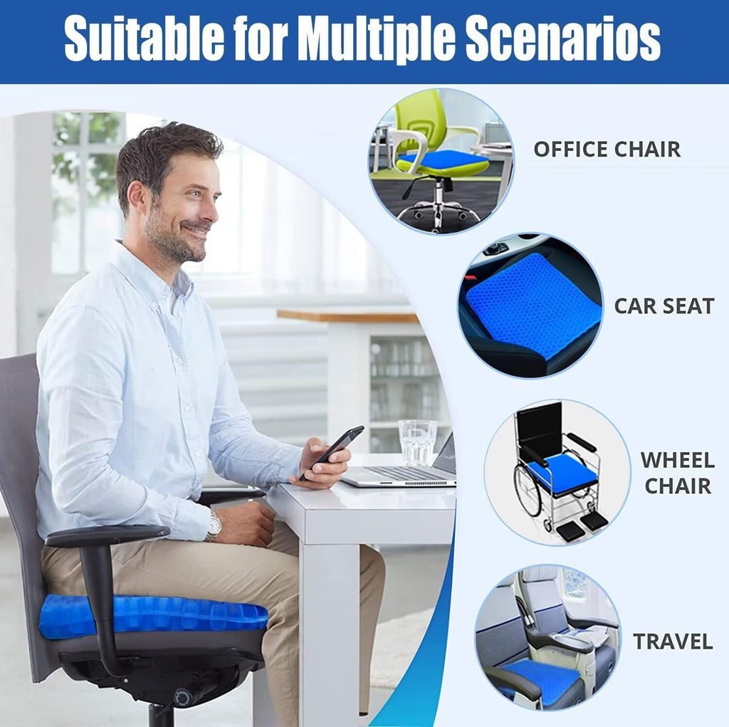 Helishy Gel Seat Cushion for Long Sitting Pressure Relief (Super Large & Thick) - Non-Slip Gel Chair Cushion for Back, Sciatica, Tailbone - S…