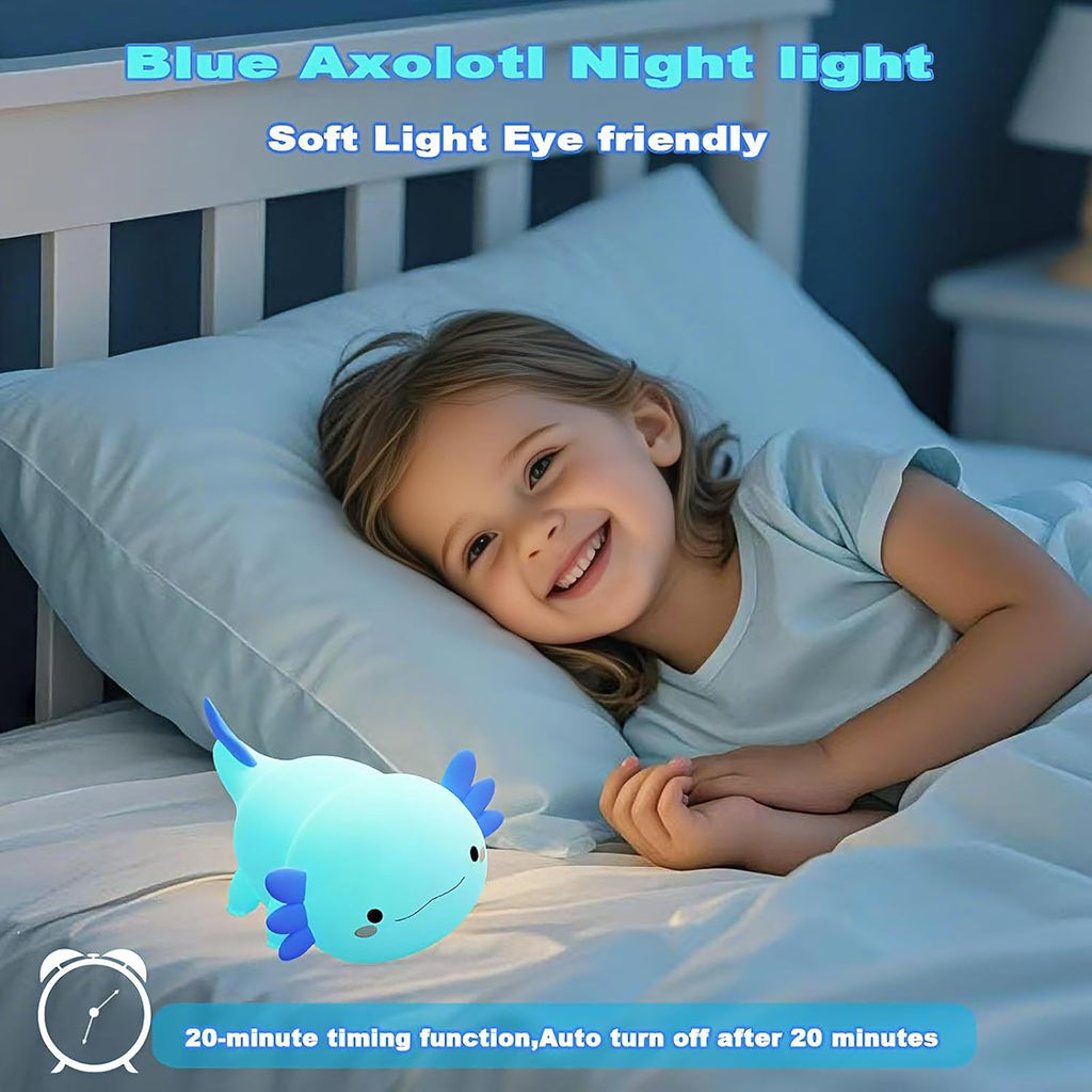 HAPPYBAG Axolotl Night Light, Cute Axolotl lamp Gifts for Kids, Dimmable Silicone Animal Nursery Night Light, Kawaii Rechargeable Bedside…