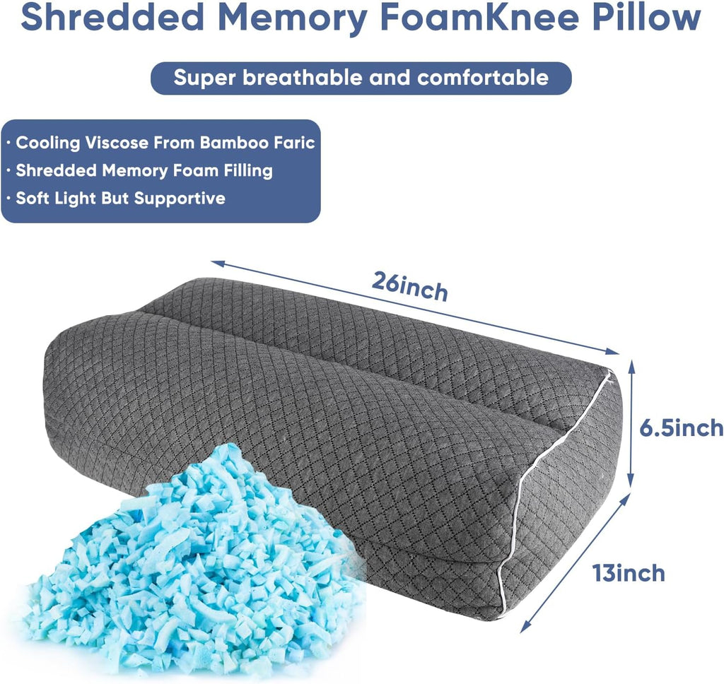 MINUPWELL 6.5" Knee Pillow for Side Sleepers - 100% Shredded Memory Foam Leg Pillow for Side Sleeping - Between Leg & Under Hip Pillow…