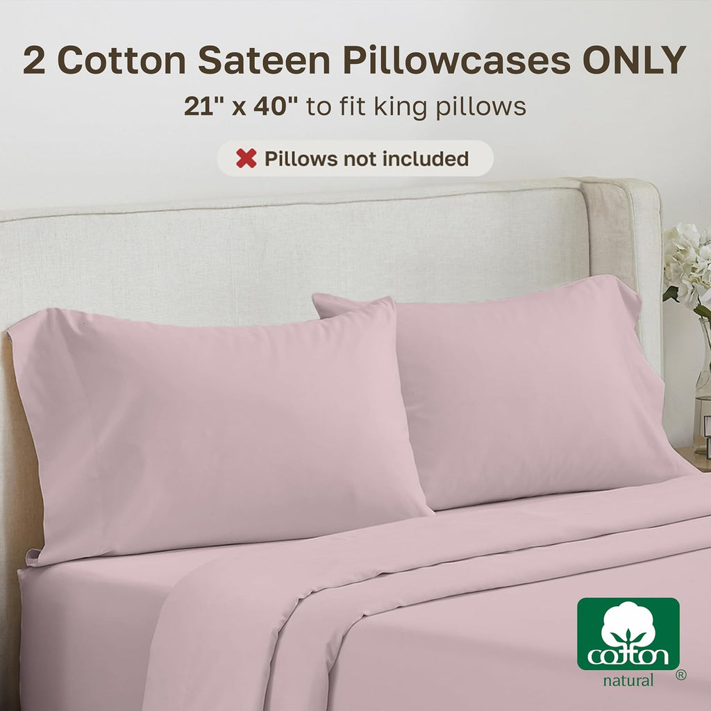 California Design Den King Size Pillow Cases Set of 2-500 Thread Count Sateen, Natural 100% Cotton Pillowcases King, Soft, Silky and…