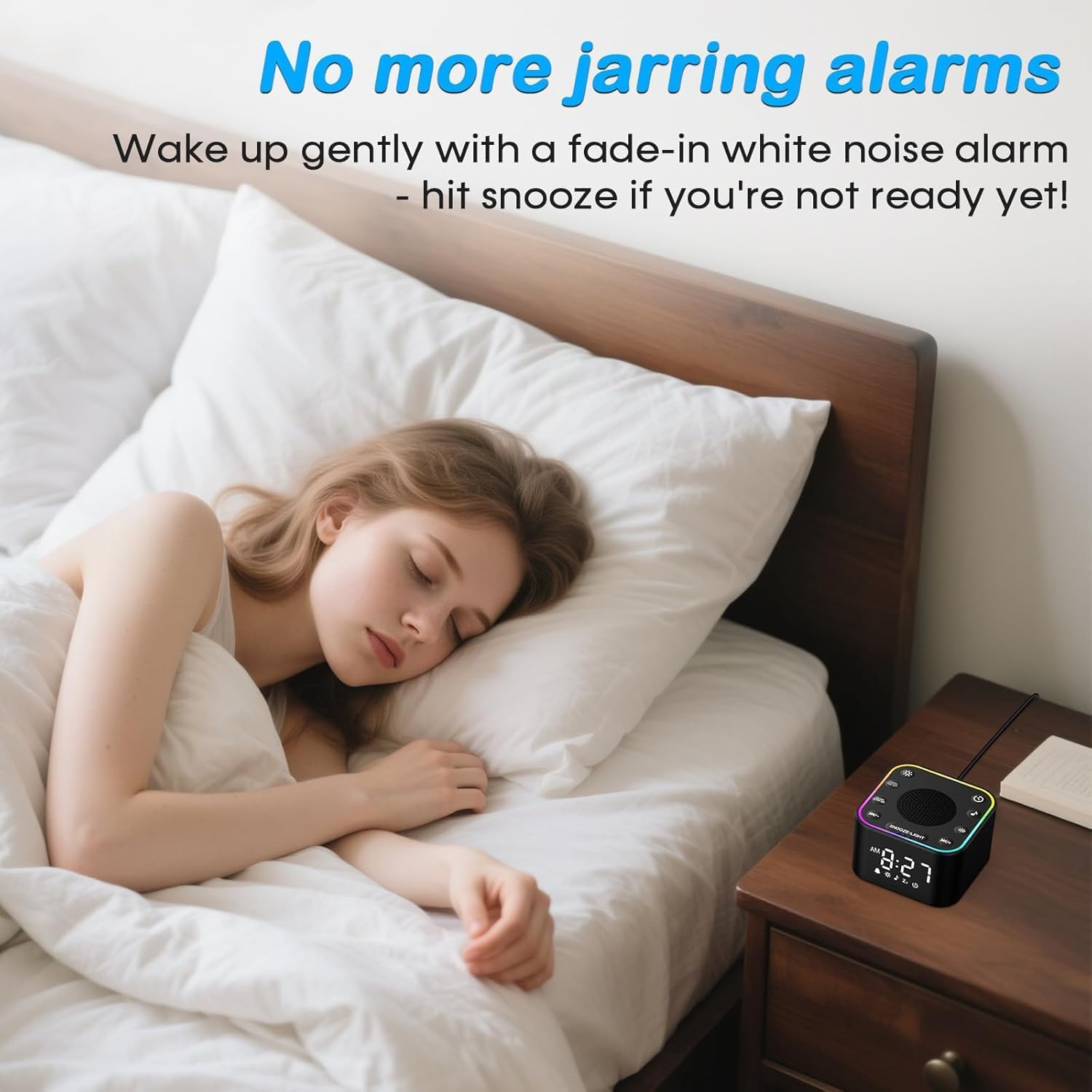 2-in-1 Sound Machine & Alarm Clock: 30 Non-Looping White Noise & Nature Sounds for Fall Asleep Faster, 7 Gentle Wake-Up Alarms - Compact…