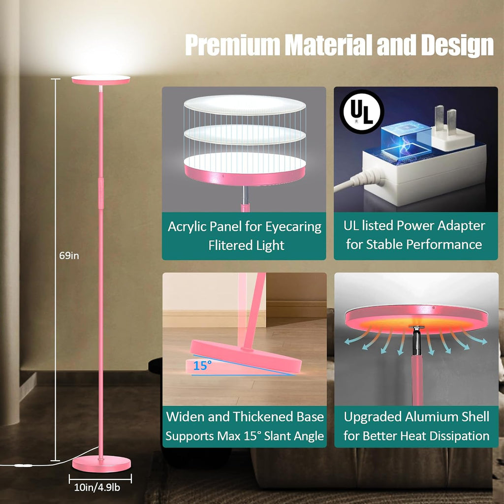 Mukuxin Floor Lamp, Upgraded 40W 4000LM Super Bright Torchiere LED Floor Lamps for Living Room, Stepless Dimmable Color Temperature 2700K-6…
