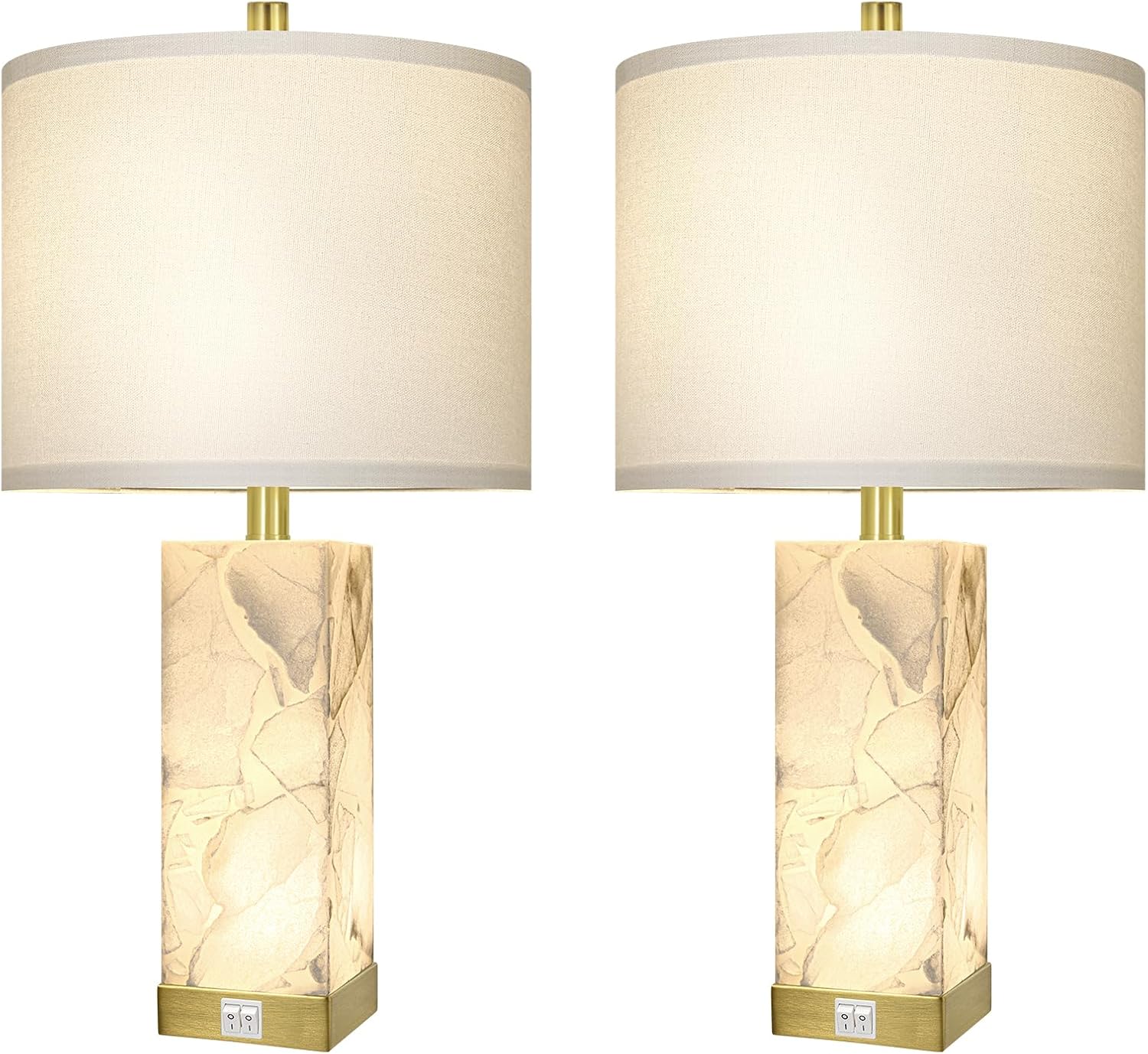 Scenekoy 23" Alabaster Table Lamps Set of 2 for Living Room Bedroom, Bedside Lamps with USB A+C Ports, Modern Table Lamp with Linen Shade…