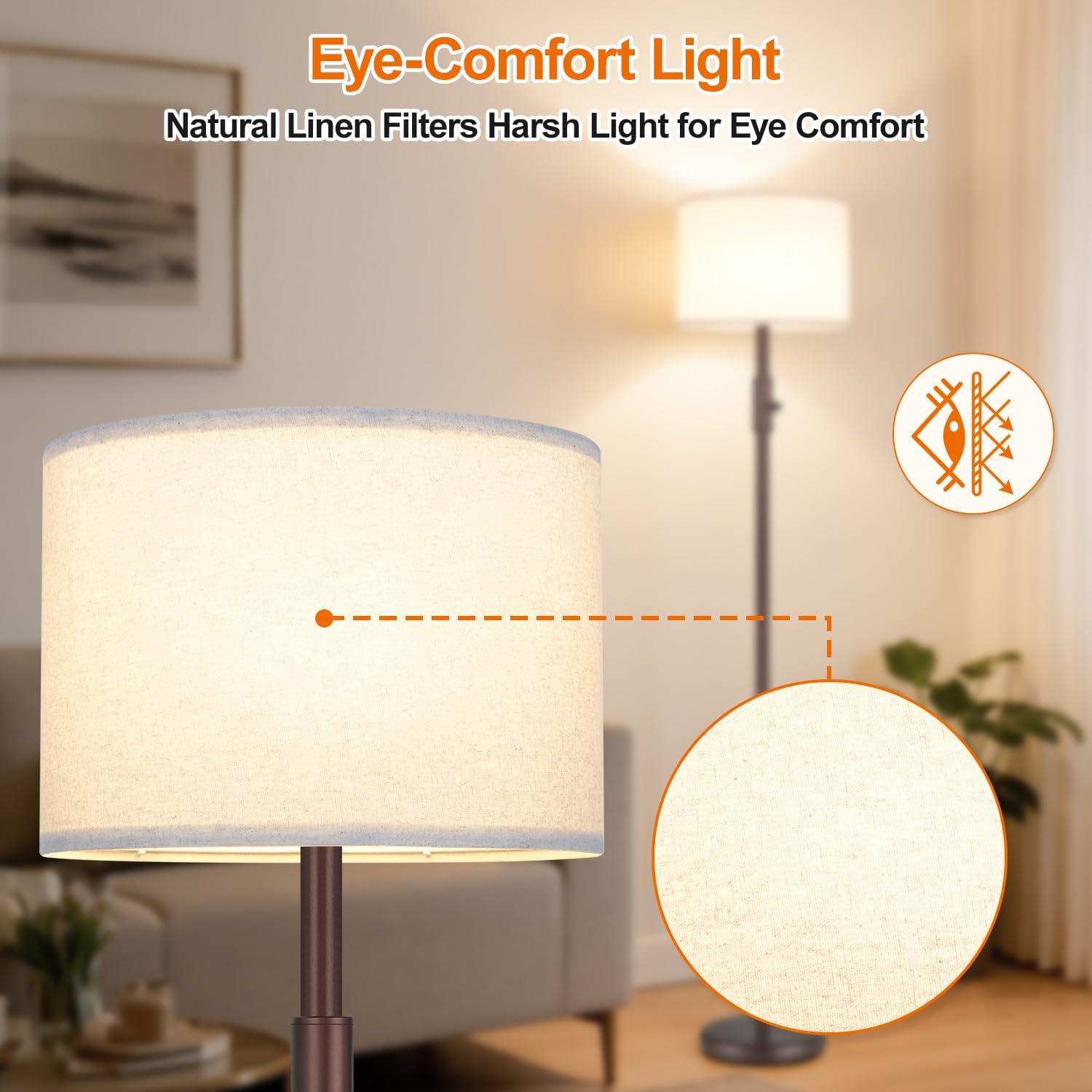 Upgraded】 Dimmable Floor Lamp, Modern Floor Lamps for Living Room, Standing Lamp with Linen Shade, Tall Lamp for Bedroom Office Dining…