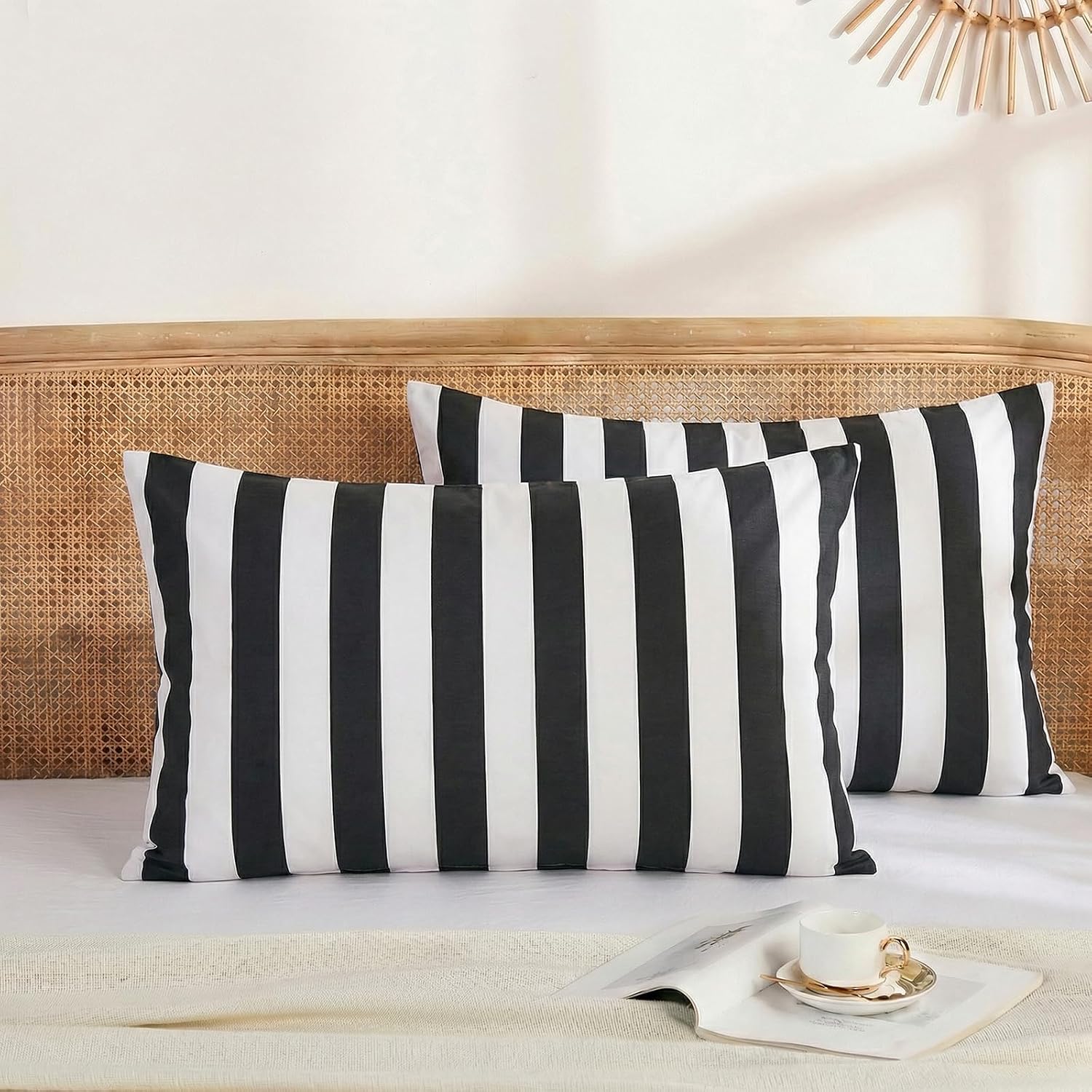 Merryword King Size Pillowcases, 100% Cotton Pillow Cases, Black and White Striped Pillowcases, Soft Breathable Wide Stripes Pillow Covers,…