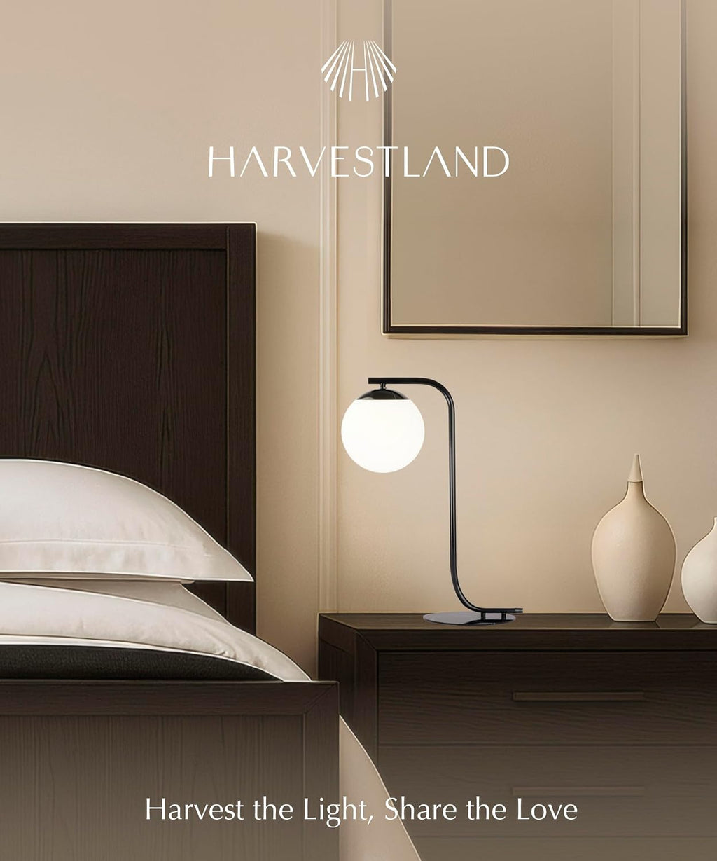 Harvestland Midnight Sphere 20” Bedside Lamp – Globe Table Lamp & Modern Table Lamps for Living Room, Nightstand Lamp, Side Table Lamp for…