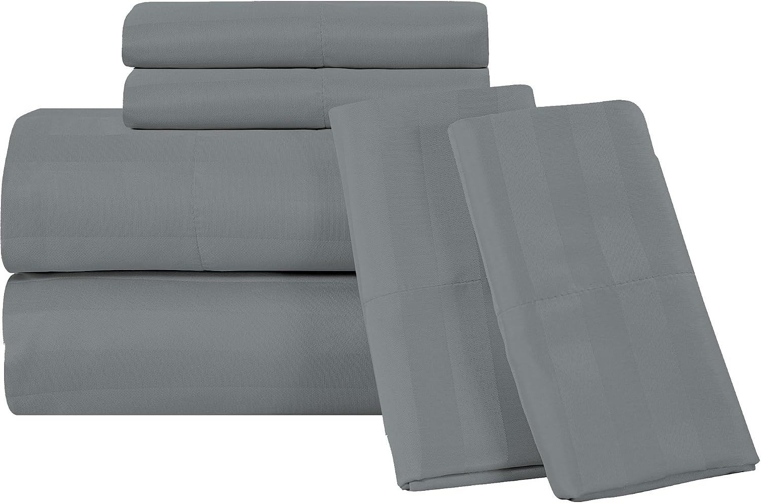 Royalelinens ROYALE LINENS 1500 Thread Count Sateen Dobby Stripe Poly/Cotton Sheet Set - 6 Piece Queen Bed Sheets - 1 Fitted, 1 Flat, 4 Pil…