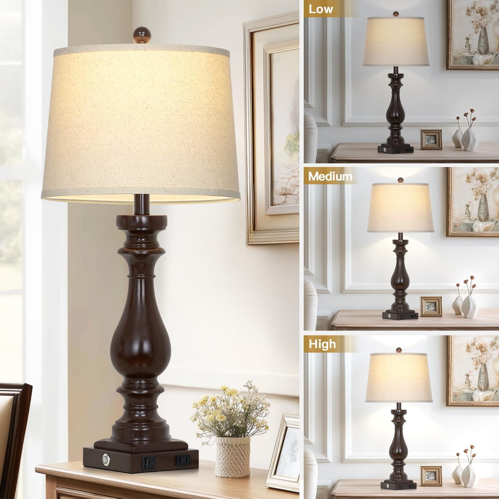 Cinkeda 29" Tall Farmhouse Table Lamp for Living Room Set of 2, Vintage Retro Nightstand Lamps with USB C+A Ports & AC Outlet,3-Way…