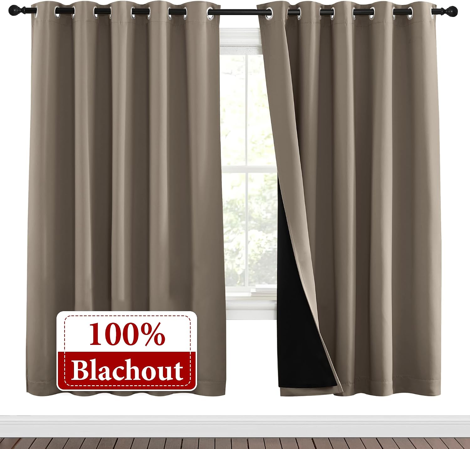 Nicetown Taupe Full Shade Curtain Panels, Pair of Energy Smart & Noise Blocking Out Blackout Drapes for Dining Room Window, Thermal Insulat…