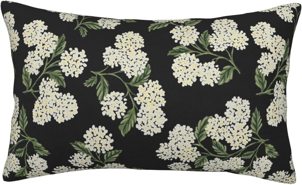 Black Spring Pillow Covers 12x20 Inch 2 Pcs Green Hydrangea Flower Decor Throw Pillows Vintage Floral Seasonal Summer Outdoor Decoration…