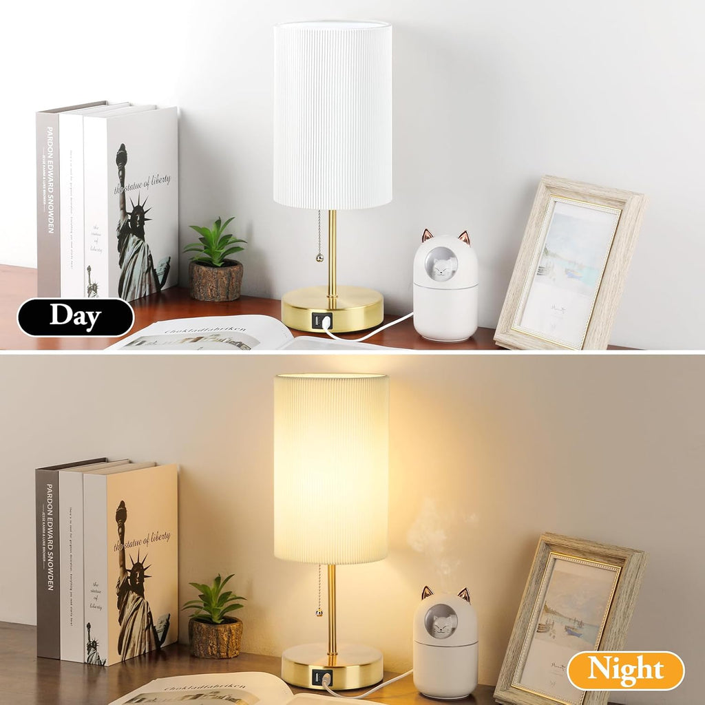 Lakumu 2 Sets Table Lamps with 2 USB, Minimalist Beside Lamps for Bedroom, Nightstand Lamp with Pull Chain, Desk Lamps with White Pleated…