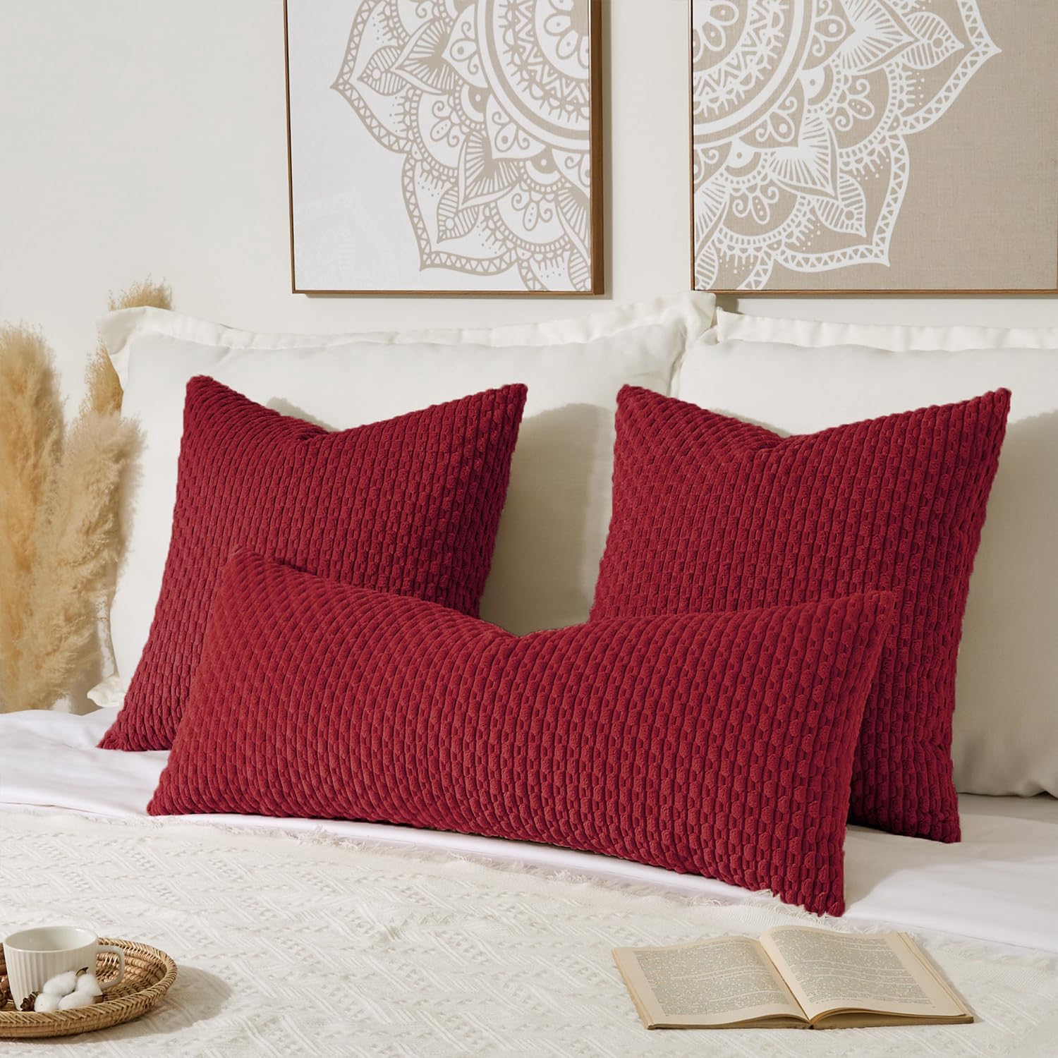 KevinTextile Kevin Textile Valentines 20x54 Inch Long Body Lumbar 1 Pack Boho Decorative Throw Pillow Cover Soft Striped Corduroy Rectangle…
