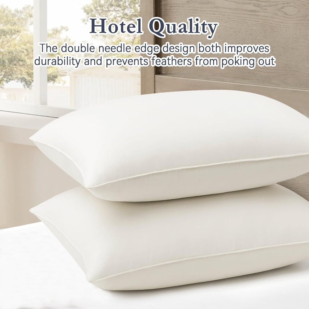 Puredown ® Goose Feather Down Pillows, 100% Organic Cotton Cover, Luxury Hotel Collection Bed Pillows for Sleeping Set of 2, Queen Size Cot…