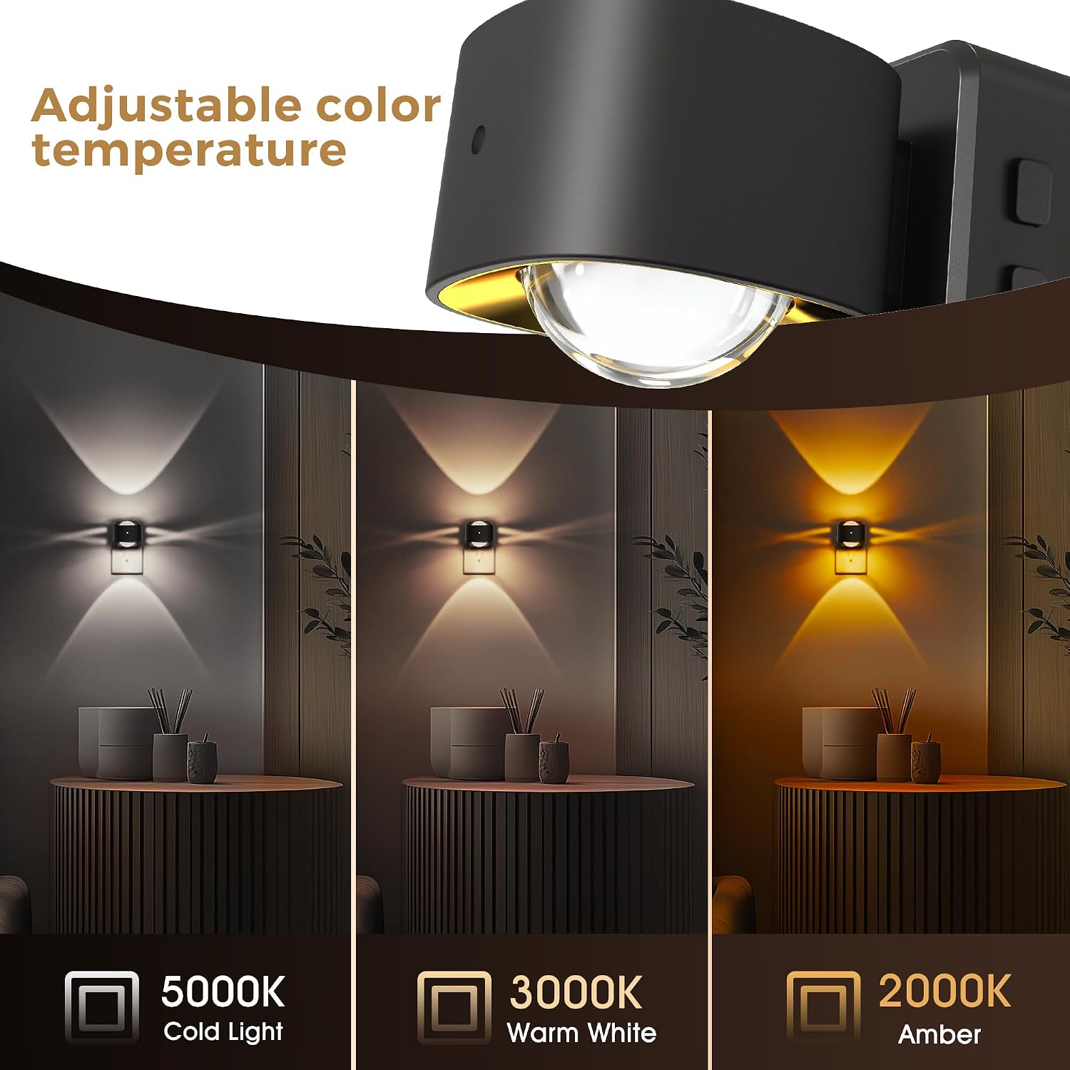 L LOHAS LED Night Light Projector, Night Lights Plug into Wall, 2000K/3000K/5000K Adjustable Color Temperature Nightlight, Rotating…