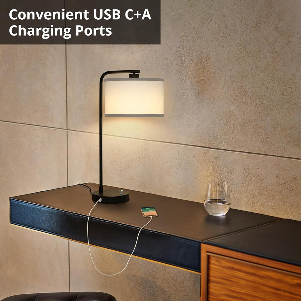 Seaside village Table Lamp for Bedroom with USB C+A Ports, Fully Stepless Dimmable Farmhouse Bedside Lamp Nightstand Light, Tall Reading…