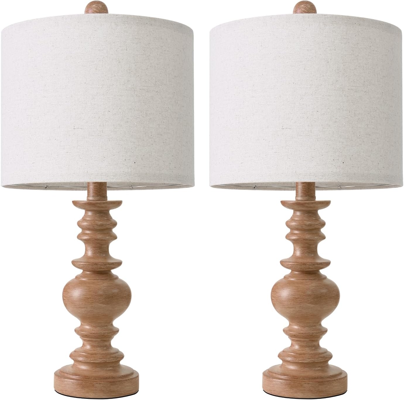 BOBOMOMO 20" Rustic Bedside Lamps Set of 2- Vintage Resin Table Lamps for Nightstands with Linen Shades, Farmhouse Lamps for Living Room…