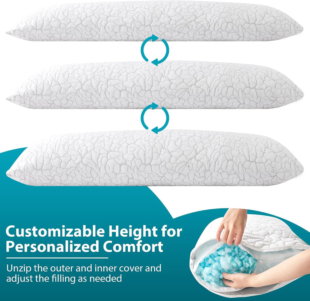 Wgakced Cooling Body Pillow for Adults, Shredded Memory Foam Full Body Pillow with Adjustable Loft & Removable Washable Cover, Long Bed Pil…