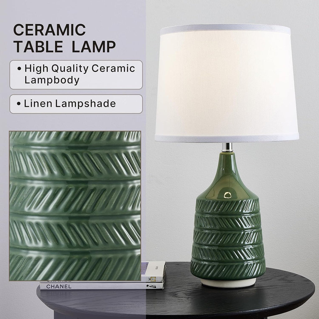 Green Ceramic Table Lamps Set of 2, 18.5" Modern Bedside Lamps for Night Stands, Decor Classic Small Lamps for Living Room End Tables…