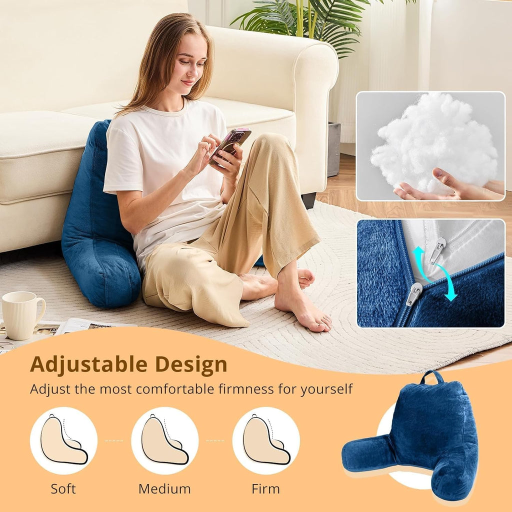 Sasttie Reading Pillow, Velvet Back Pillow for Bed Sitting Up, Adult Back-Rest Support Cushion with Arms for Sit Up on Couch, Sofa, and…