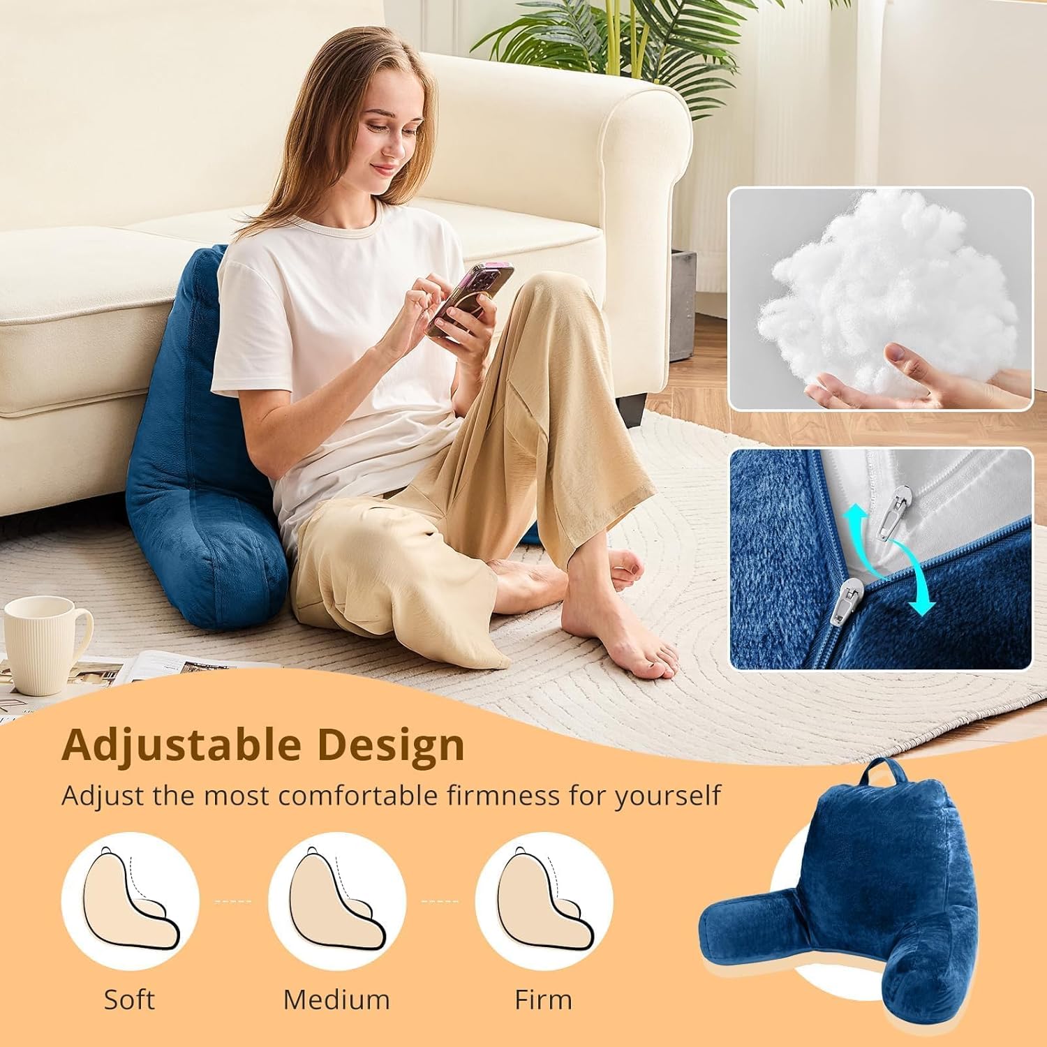 Sasttie Reading Pillow, Velvet Back Pillow for Bed Sitting Up, Adult Back-Rest Support Cushion with Arms for Sit Up on Couch, Sofa, and…