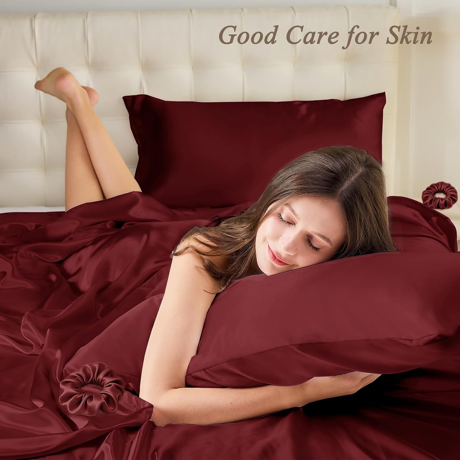 Vielit King Satin Pillowcase for Hair 2pc, Similar to Silk Pillow Cases, for Women Men, Burgundy,20x36 & Envelope Closure and 2 Satin Scrunch…
